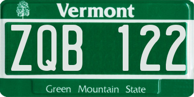 VT license plate ZQB122
