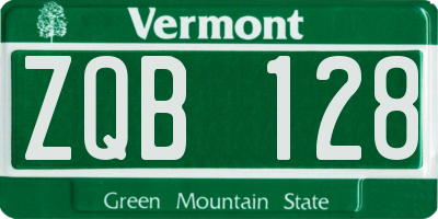 VT license plate ZQB128