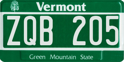 VT license plate ZQB205