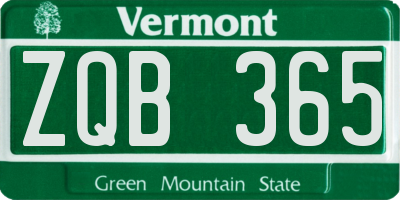 VT license plate ZQB365