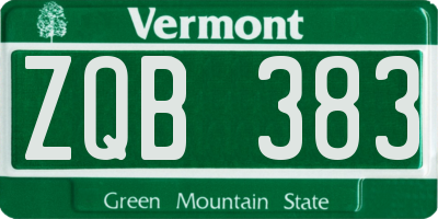VT license plate ZQB383