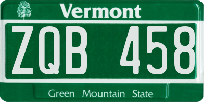 VT license plate ZQB458
