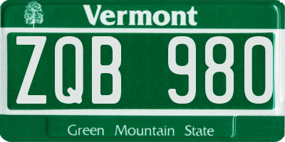 VT license plate ZQB980
