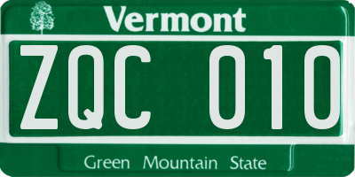 VT license plate ZQC010