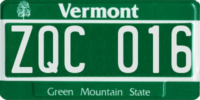 VT license plate ZQC016