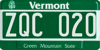 VT license plate ZQC020