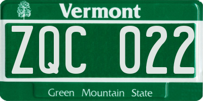 VT license plate ZQC022