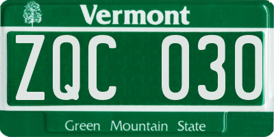 VT license plate ZQC030