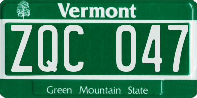 VT license plate ZQC047