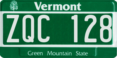 VT license plate ZQC128