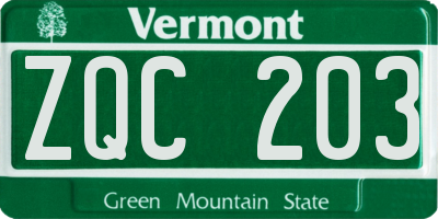 VT license plate ZQC203