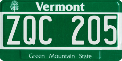 VT license plate ZQC205