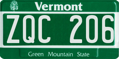 VT license plate ZQC206