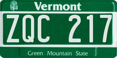 VT license plate ZQC217