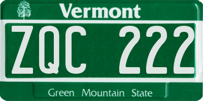VT license plate ZQC222
