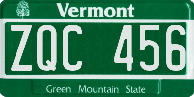 VT license plate ZQC456