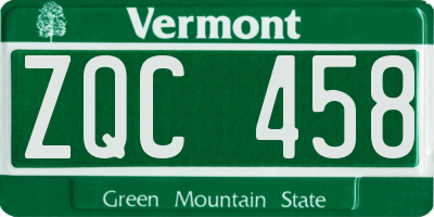 VT license plate ZQC458