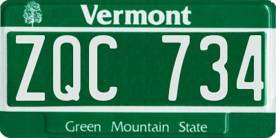 VT license plate ZQC734