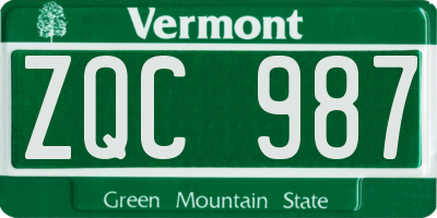 VT license plate ZQC987