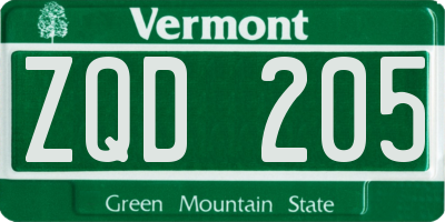 VT license plate ZQD205