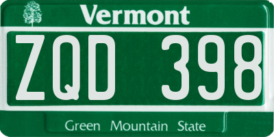 VT license plate ZQD398