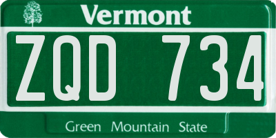 VT license plate ZQD734