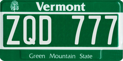 VT license plate ZQD777