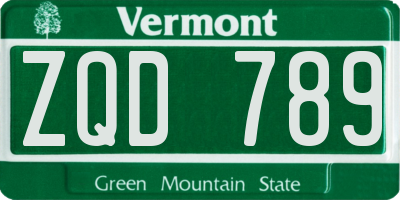 VT license plate ZQD789