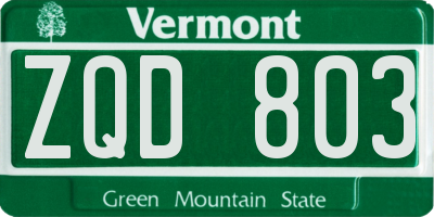 VT license plate ZQD803