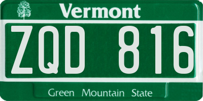 VT license plate ZQD816
