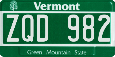 VT license plate ZQD982