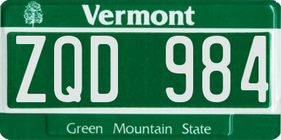 VT license plate ZQD984