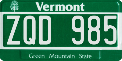 VT license plate ZQD985