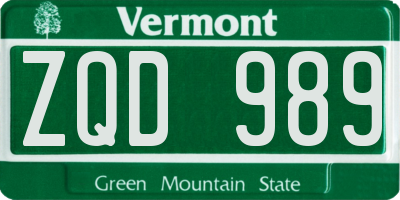 VT license plate ZQD989