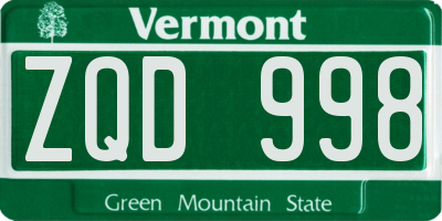 VT license plate ZQD998