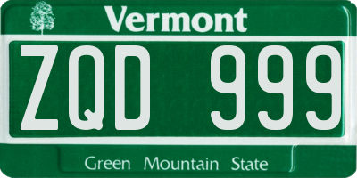 VT license plate ZQD999