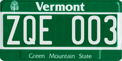 VT license plate ZQE003