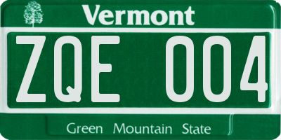 VT license plate ZQE004