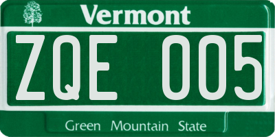 VT license plate ZQE005