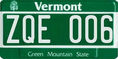 VT license plate ZQE006