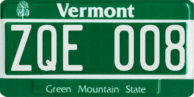 VT license plate ZQE008