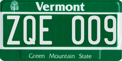 VT license plate ZQE009