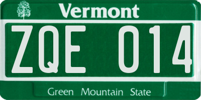 VT license plate ZQE014