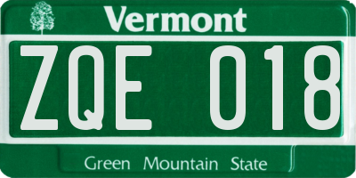 VT license plate ZQE018