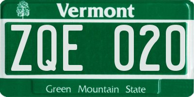 VT license plate ZQE020