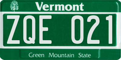 VT license plate ZQE021