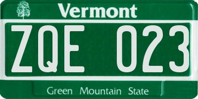 VT license plate ZQE023