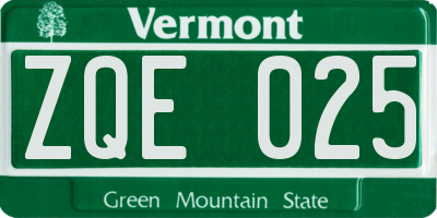 VT license plate ZQE025