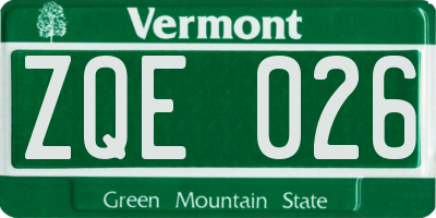 VT license plate ZQE026