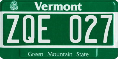 VT license plate ZQE027